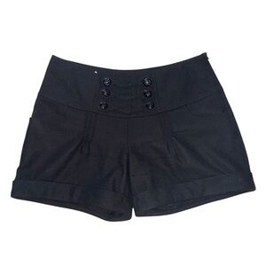 Promod Black High-Waisted Wool Blend Tailored Shorts Button Front EU 38 / US 6